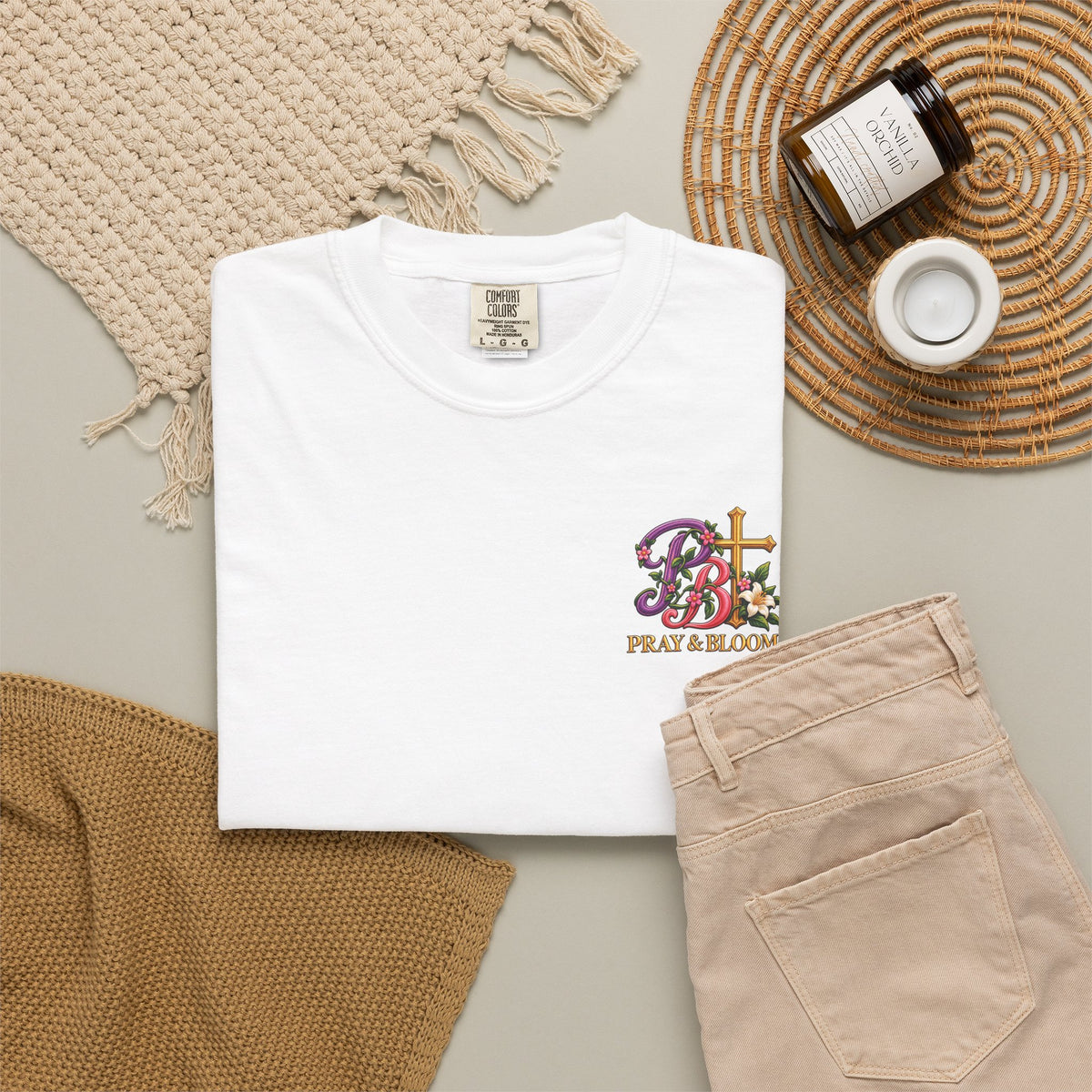 In His Hands Christian T-Shirt | Romans 8:28 Faith Tee | Every Thread Has a Purpose | Pray & Bloom
