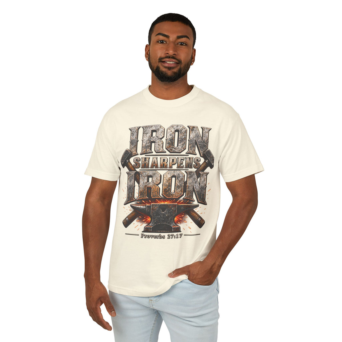 Iron Sharpens Iron Christian T-Shirt | Proverbs 27:17 | Pray & Bloom