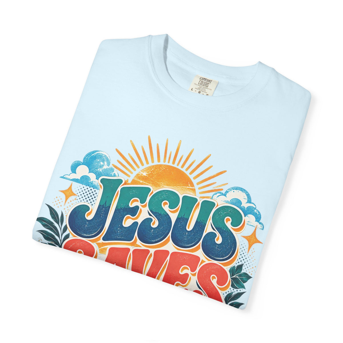 Jesus Saves Christian T-Shirt | Colorful Retro Faith Tee | Pray & Bloom