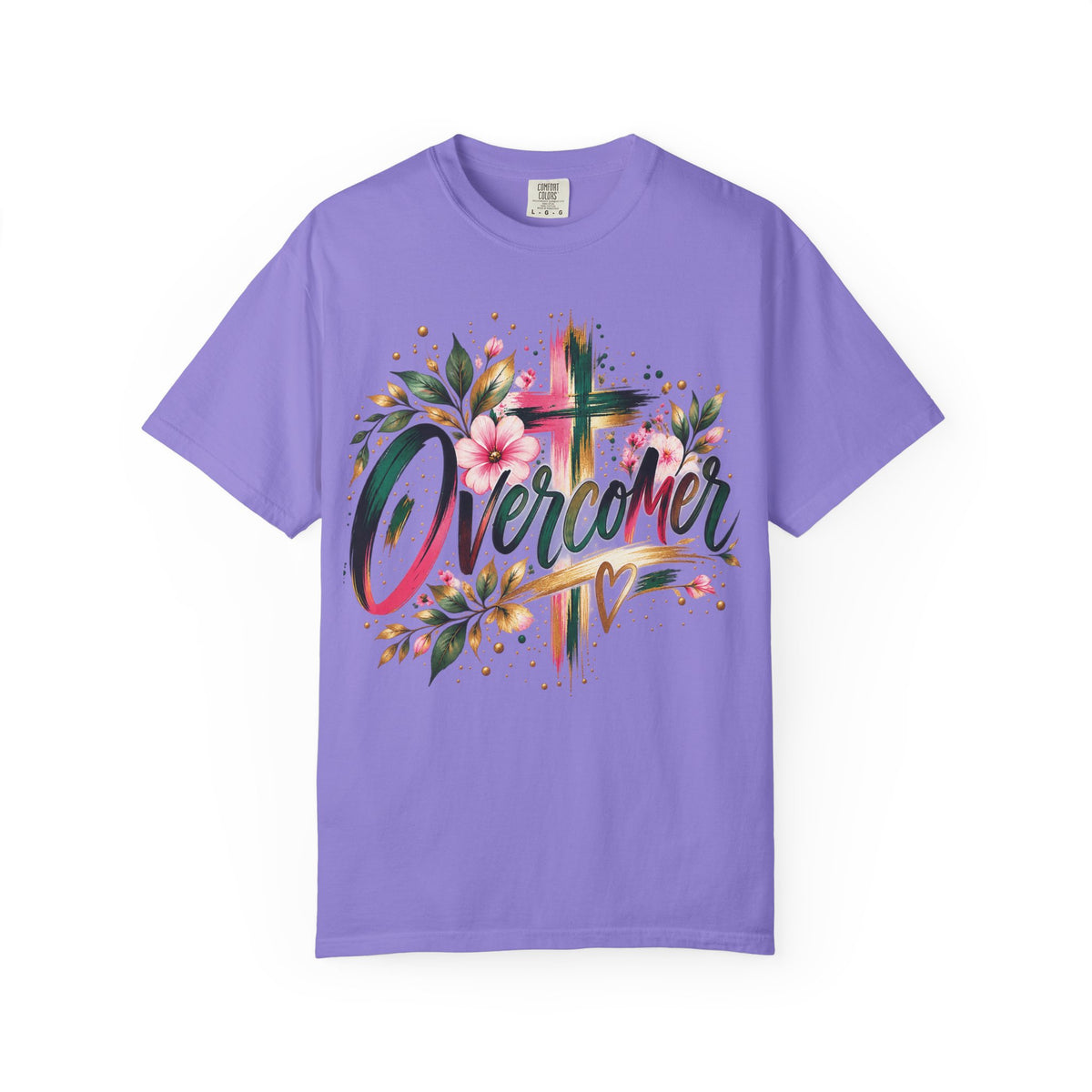 Overcomer Christian T-Shirt | Faith-Based Floral Cross Tee | Pray & Bloom