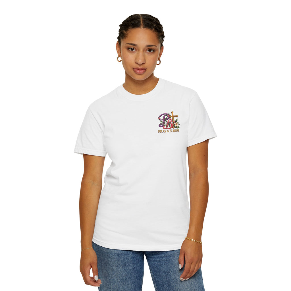 In His Hands Christian T-Shirt | Romans 8:28 Faith Tee | Every Thread Has a Purpose | Pray & Bloom