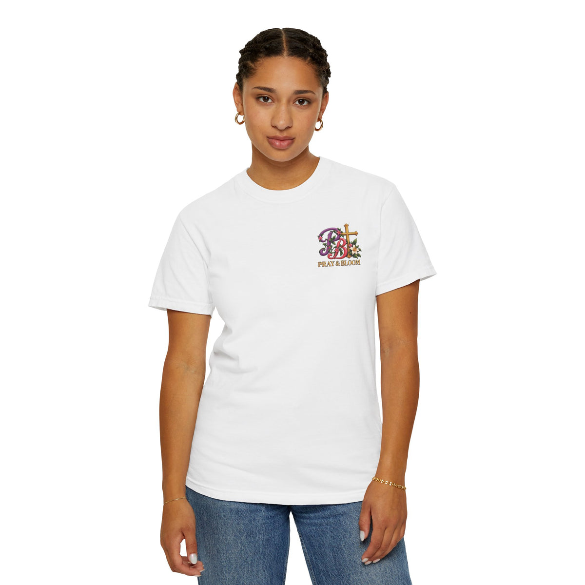 In His Hands Christian T-Shirt | Romans 8:28 Faith Tee | Every Thread Has a Purpose | Pray & Bloom