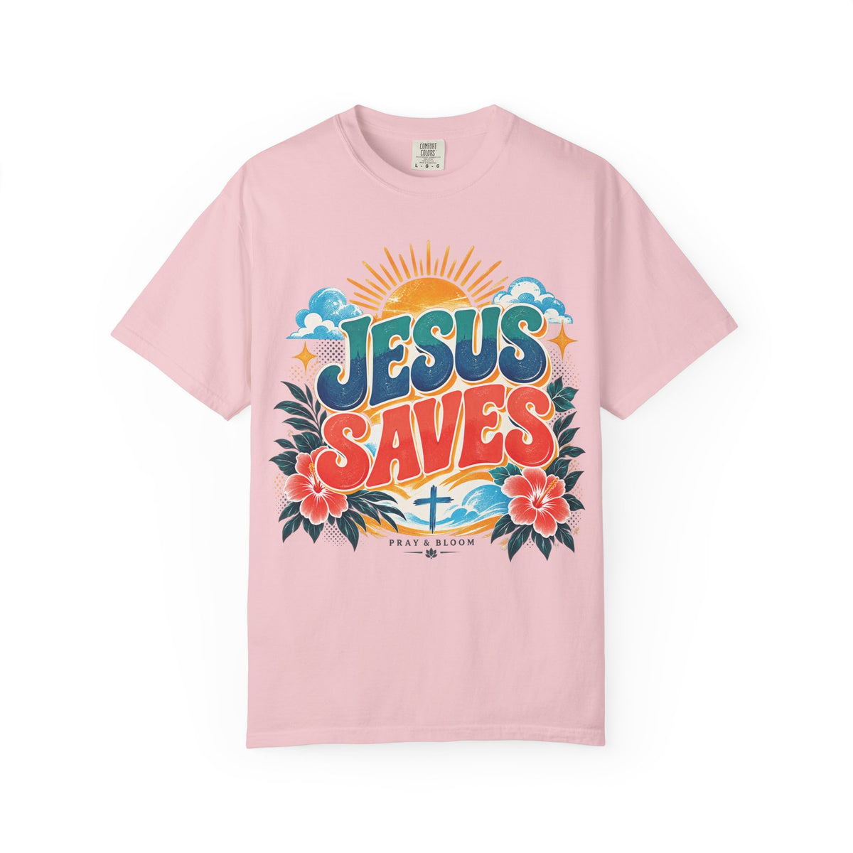 Jesus Saves Christian T-Shirt | Colorful Retro Faith Tee | Pray & Bloom