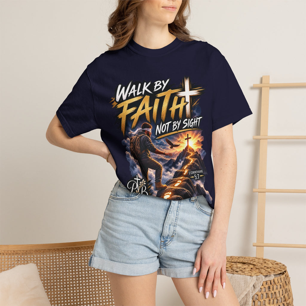 Walk by Faith Not by Sight Christian T-Shirt | 2 Corinthians 5:7 | Pray & Bloom