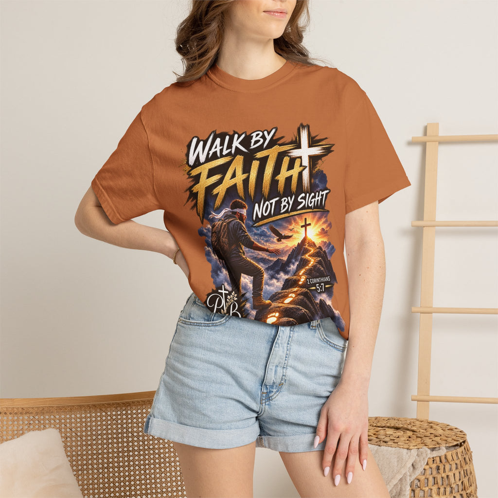 Walk by Faith Not by Sight Christian T-Shirt | 2 Corinthians 5:7 | Pray & Bloom