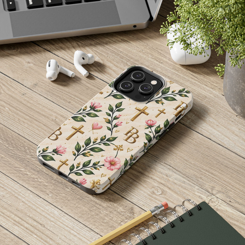 Pray & Bloom Christian Tough Phone Case | Floral Cross Faith Case