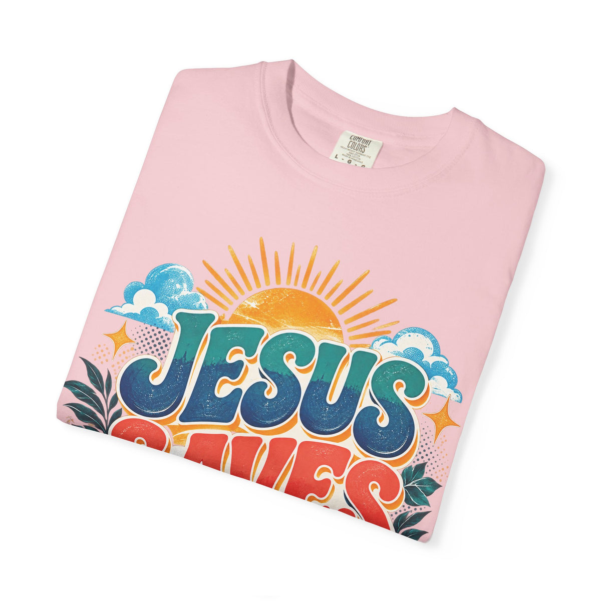 Jesus Saves Christian T-Shirt | Colorful Retro Faith Tee | Pray & Bloom