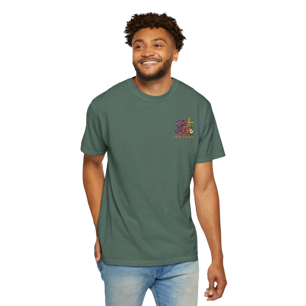 In His Hands Christian T-Shirt | Romans 8:28 Faith Tee | Every Thread Has a Purpose | Pray & Bloom