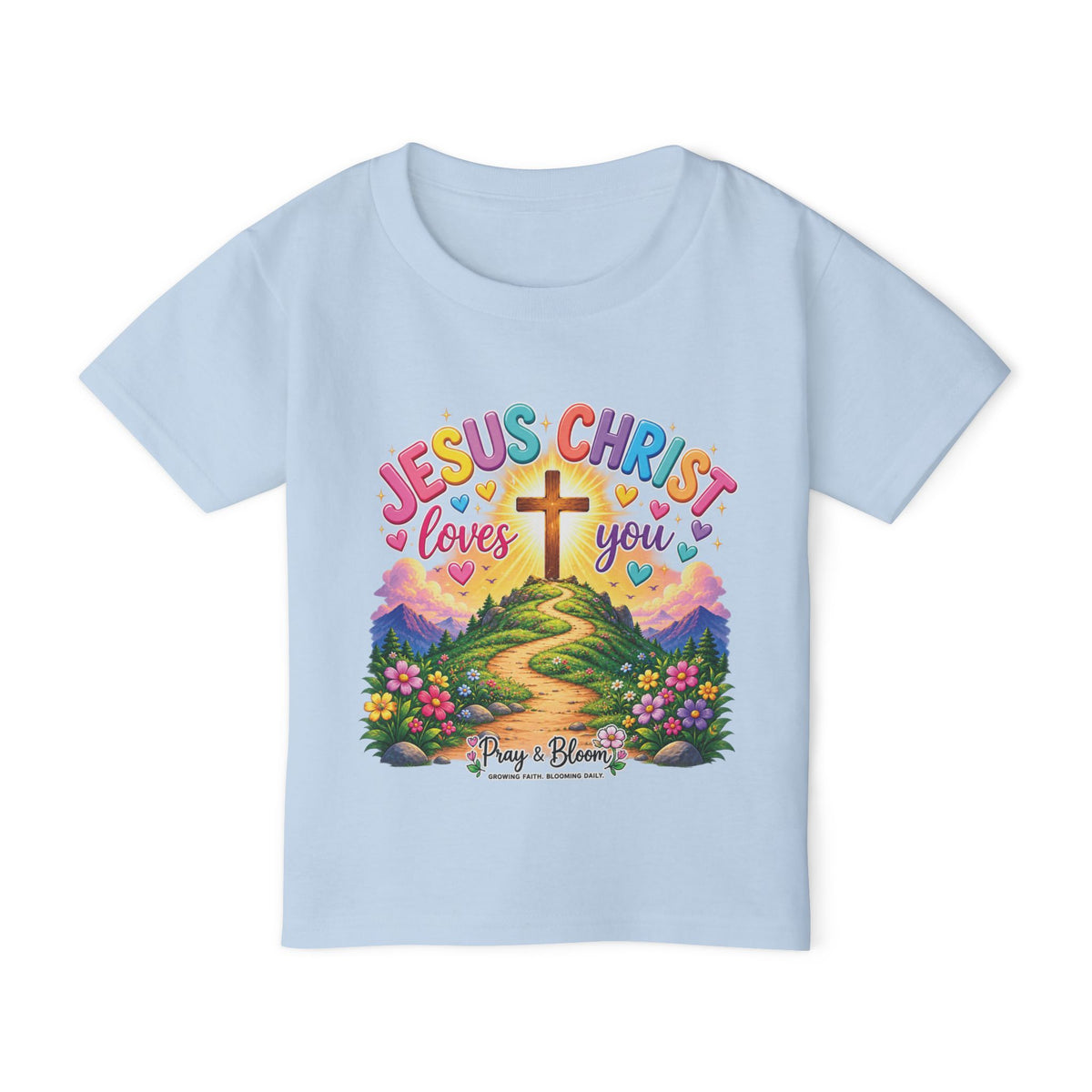Jesus Christ Loves You Kids T-Shirt | Colorful Christian Toddler Tee | Pray & Bloom