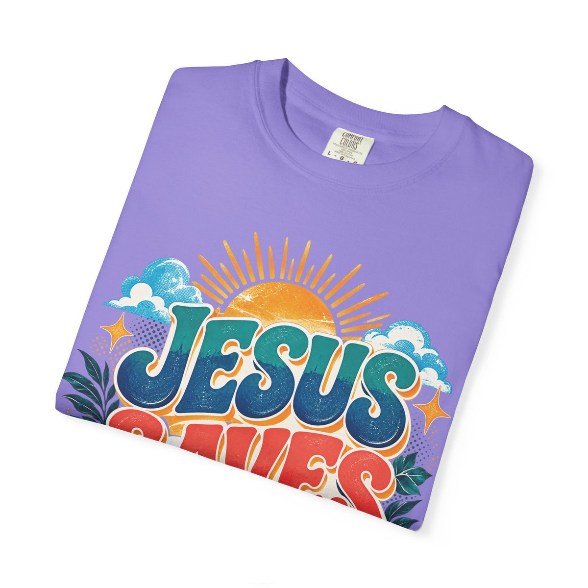 Jesus Saves Christian T-Shirt | Colorful Retro Faith Tee | Pray & Bloom