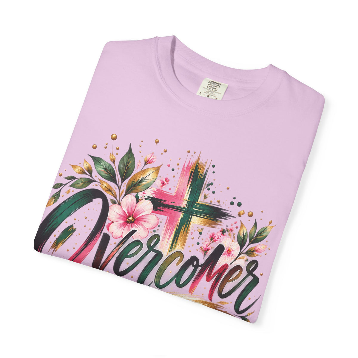 Overcomer Christian T-Shirt | Faith-Based Floral Cross Tee | Pray & Bloom