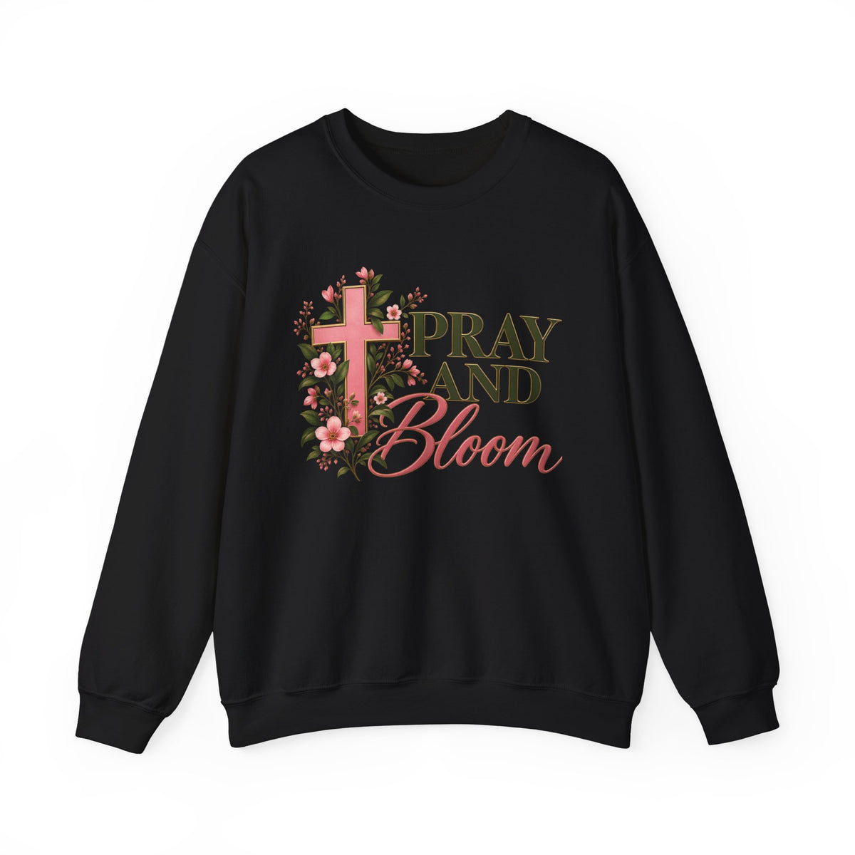 Pray & Bloom Christian Sweatshirt | Floral Cross Faith Crewneck | Growing Faith, Blooming Purpose