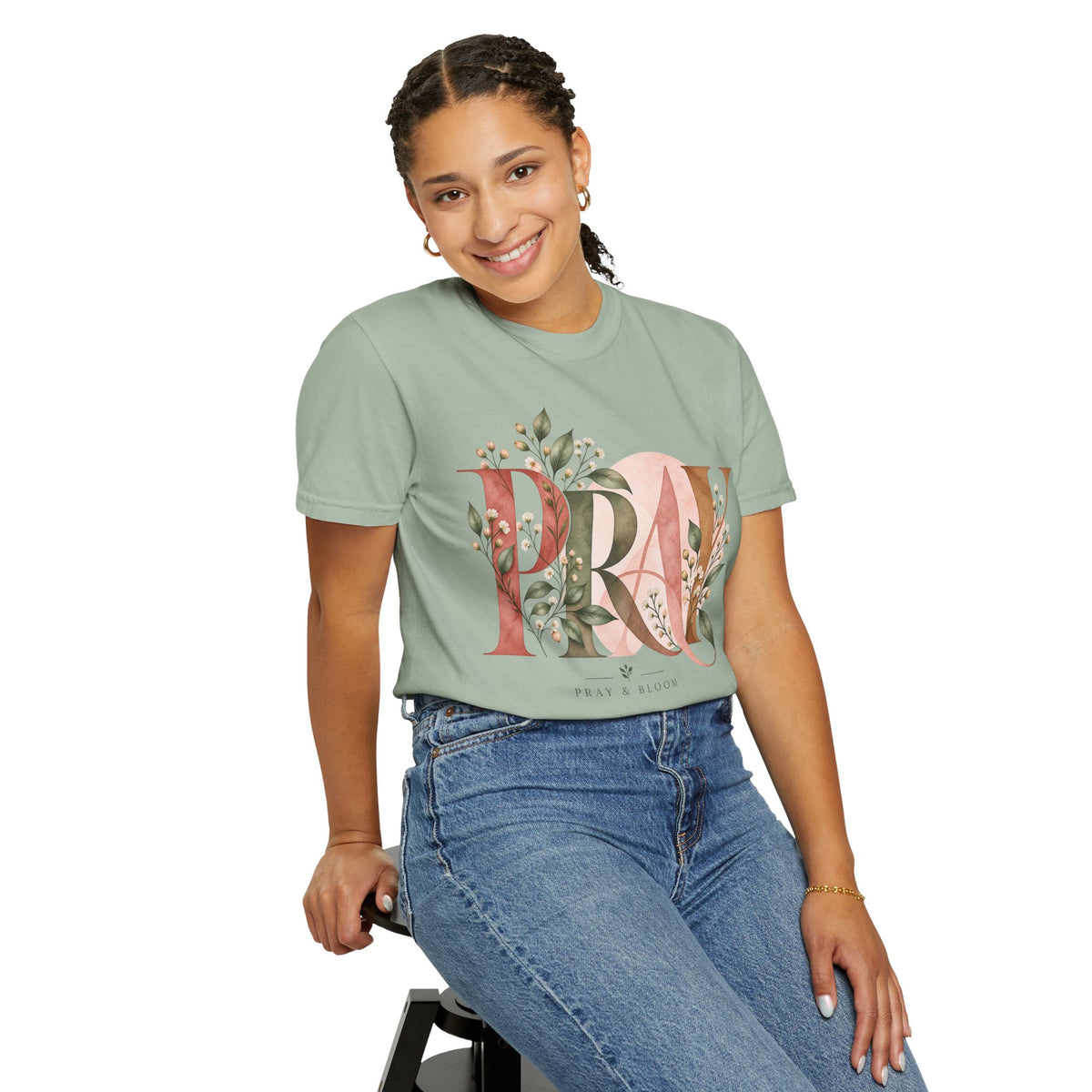 PRAY Botanical Christian T-Shirt | Faith-Inspired Floral Tee | Pray & Bloom