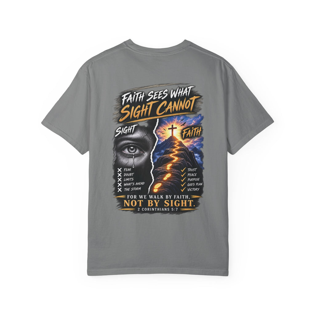Walk by Faith Not by Sight Christian T-Shirt | 2 Corinthians 5:7 | Pray & Bloom