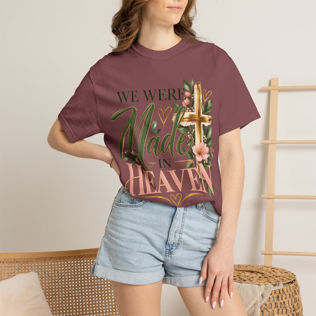 We Were Made in Heaven Christian T-Shirt | Faith-Based Cross & Floral Tee | Pray & Bloom