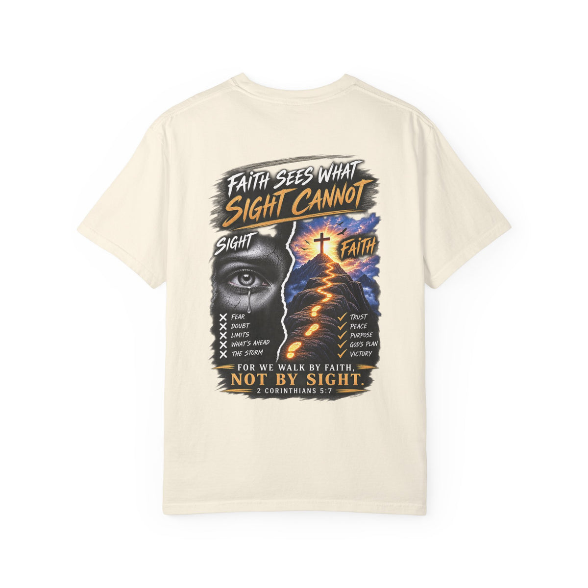 Walk by Faith Not by Sight Christian T-Shirt | 2 Corinthians 5:7 | Pray & Bloom