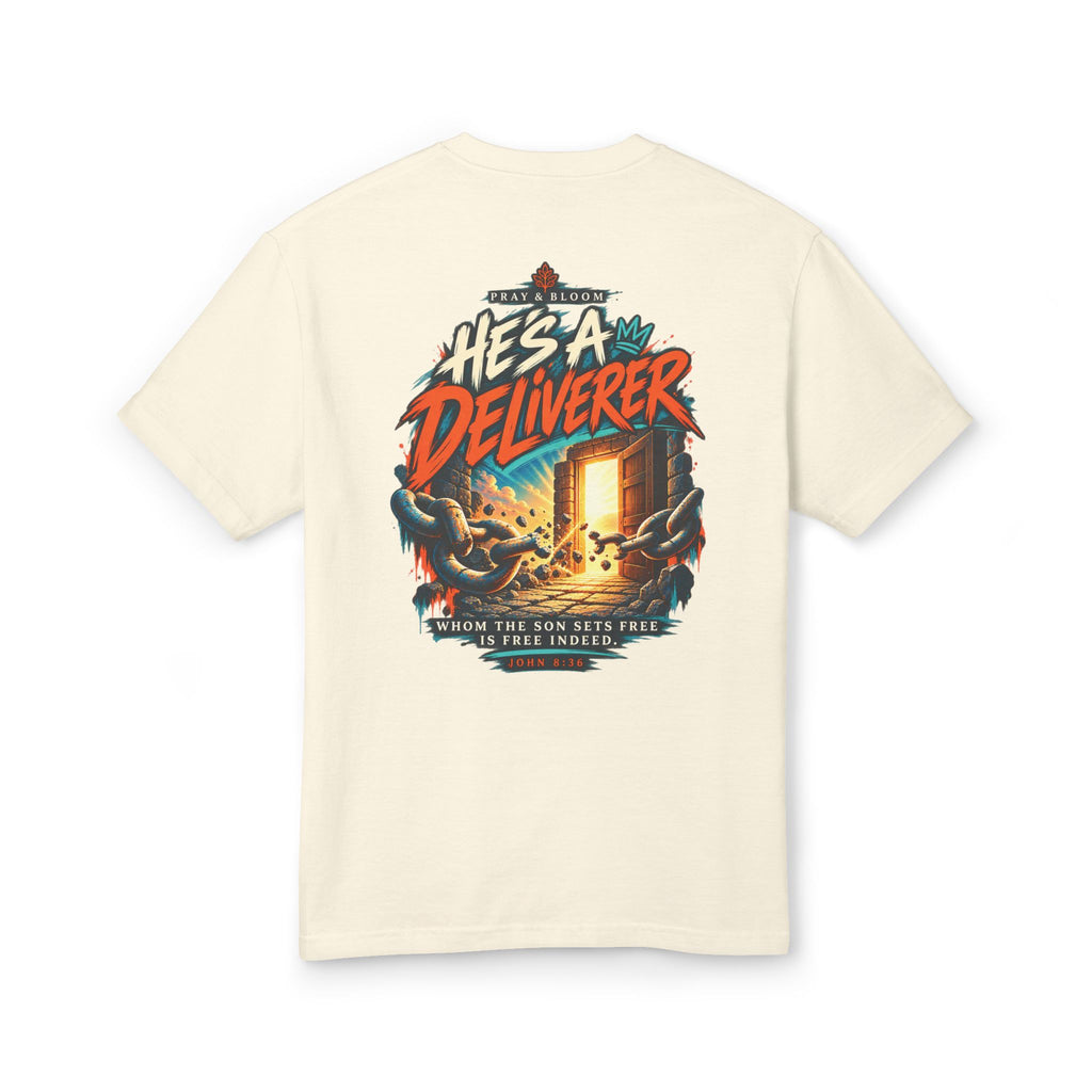 He’s a Deliverer Christian T-Shirt | John 8:36 Broken Chains Faith Tee | Pray & Bloom