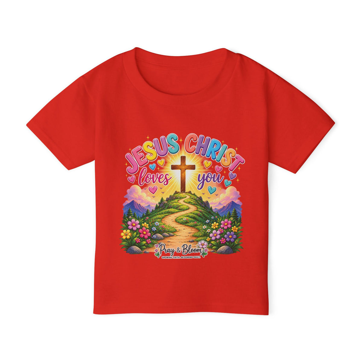 Jesus Christ Loves You Kids T-Shirt | Colorful Christian Toddler Tee | Pray & Bloom