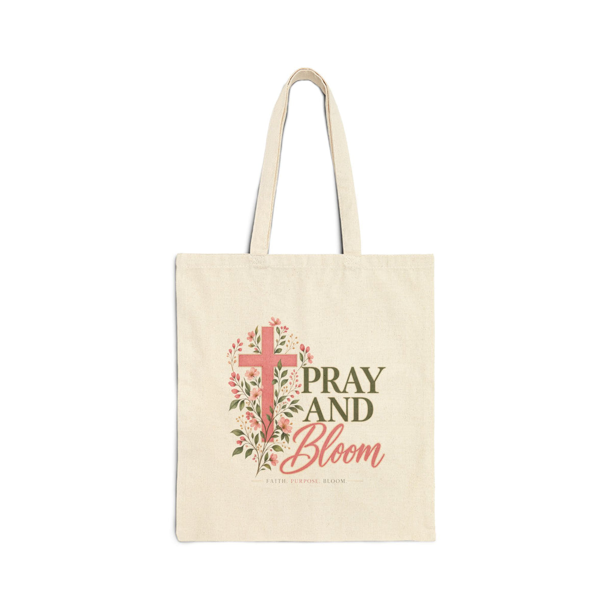 Pray & Bloom Christian Tote Bag | Floral Cross Faith Canvas Bag | Christian Gift