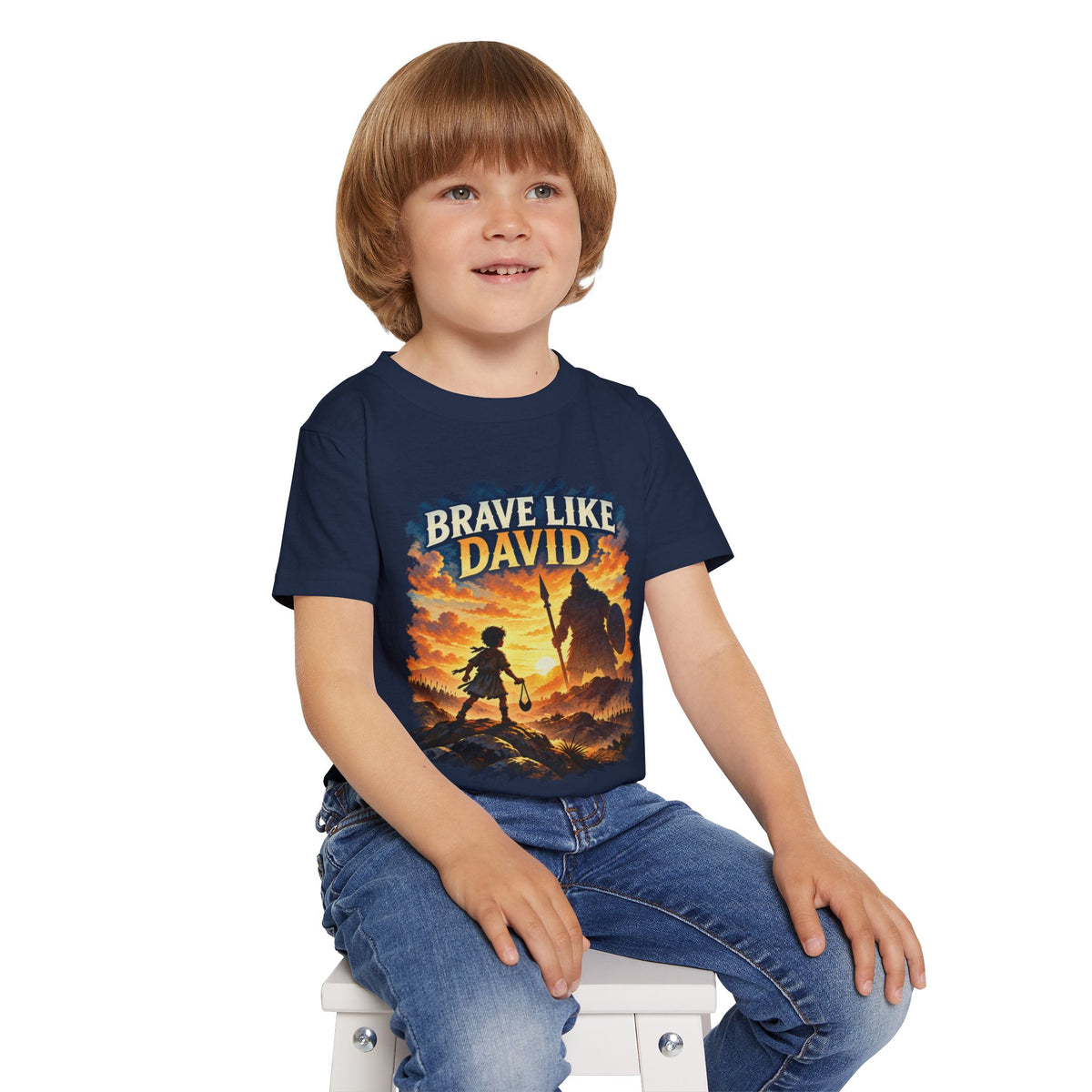 Brave Like David Kids Christian T-Shirt | David & Goliath Faith Tee | Pray & Bloom