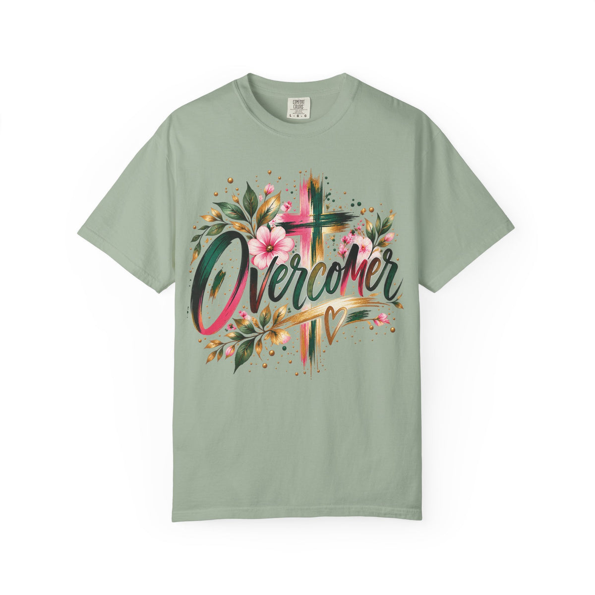 Overcomer Christian T-Shirt | Faith-Based Floral Cross Tee | Pray & Bloom