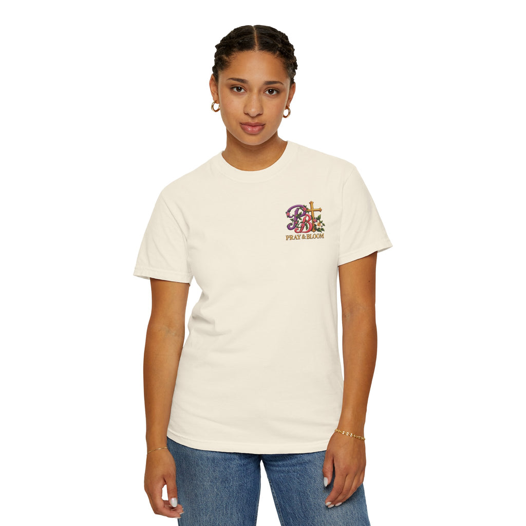 In His Hands Christian T-Shirt | Romans 8:28 Faith Tee | Every Thread Has a Purpose | Pray & Bloom