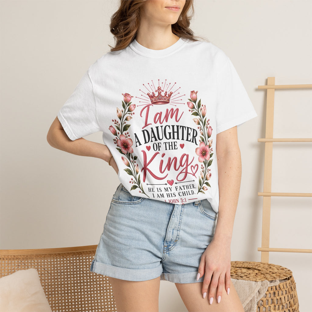Daughter of The King Christian T-Shirt | 1 John 3:1 | Pray & Bloom