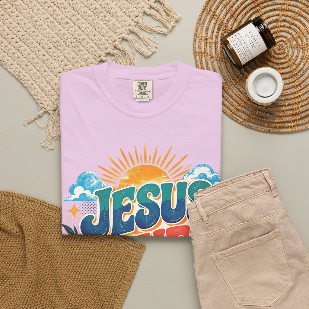 Jesus Saves Christian T-Shirt | Colorful Retro Faith Tee | Pray & Bloom