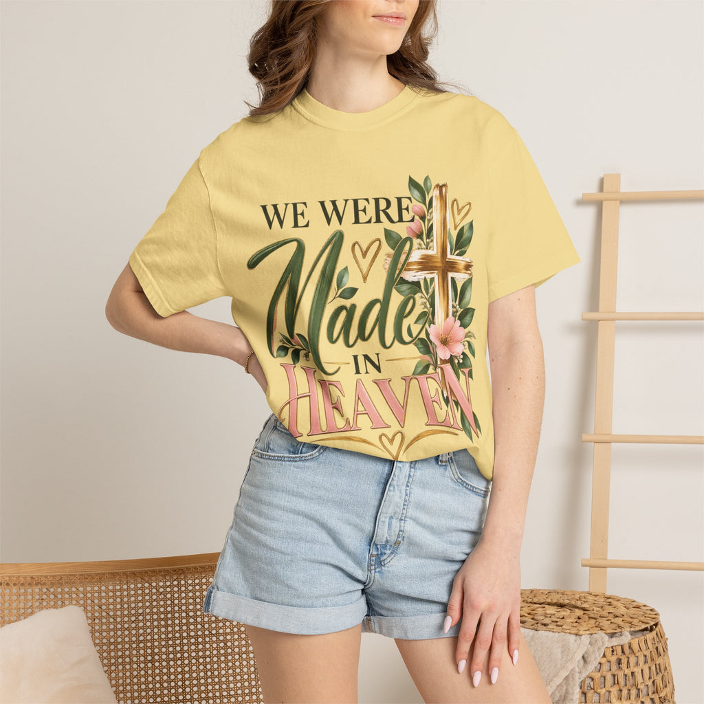 We Were Made in Heaven Christian T-Shirt | Faith-Based Cross & Floral Tee | Pray & Bloom