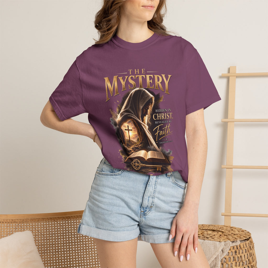 The Mystery - Hidden in Christ Revealed by Faith | Colossians 2:2-3 Christian T- Shirt | Pray & Bloom