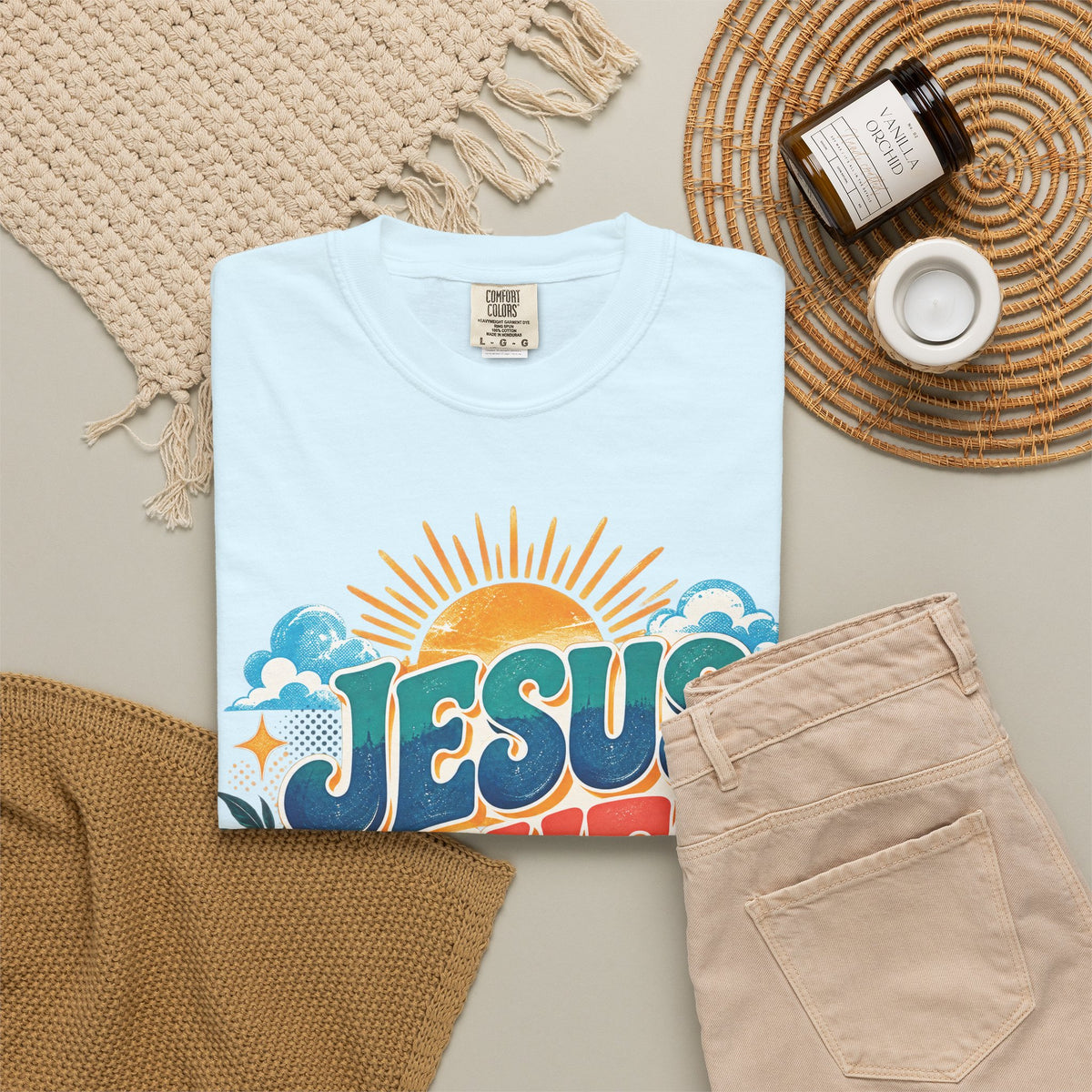 Jesus Saves Christian T-Shirt | Colorful Retro Faith Tee | Pray & Bloom