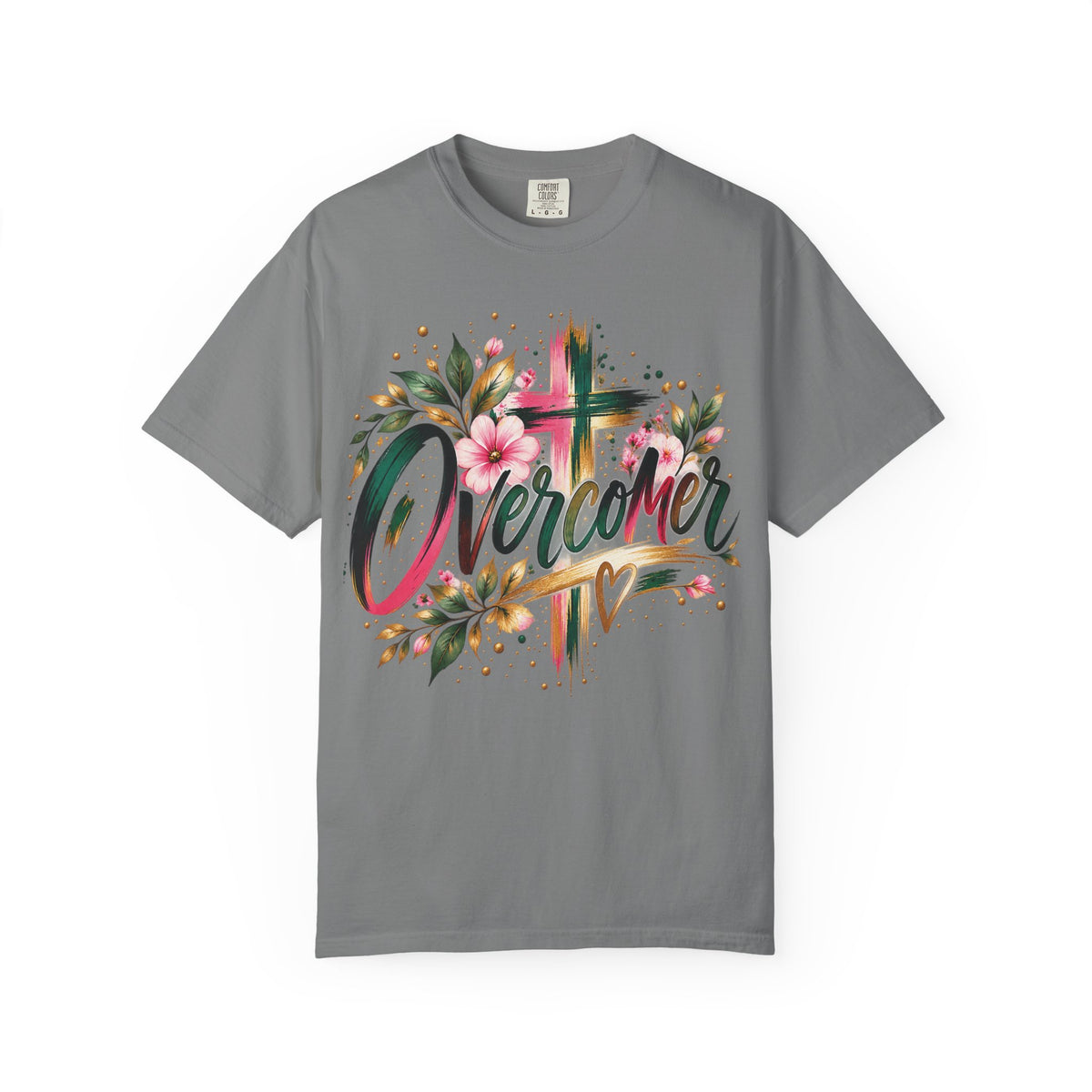 Overcomer Christian T-Shirt | Faith-Based Floral Cross Tee | Pray & Bloom