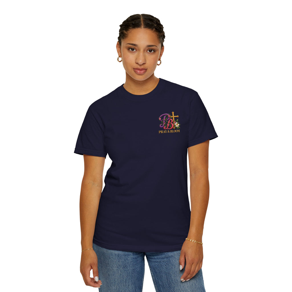 In His Hands Christian T-Shirt | Romans 8:28 Faith Tee | Every Thread Has a Purpose | Pray & Bloom