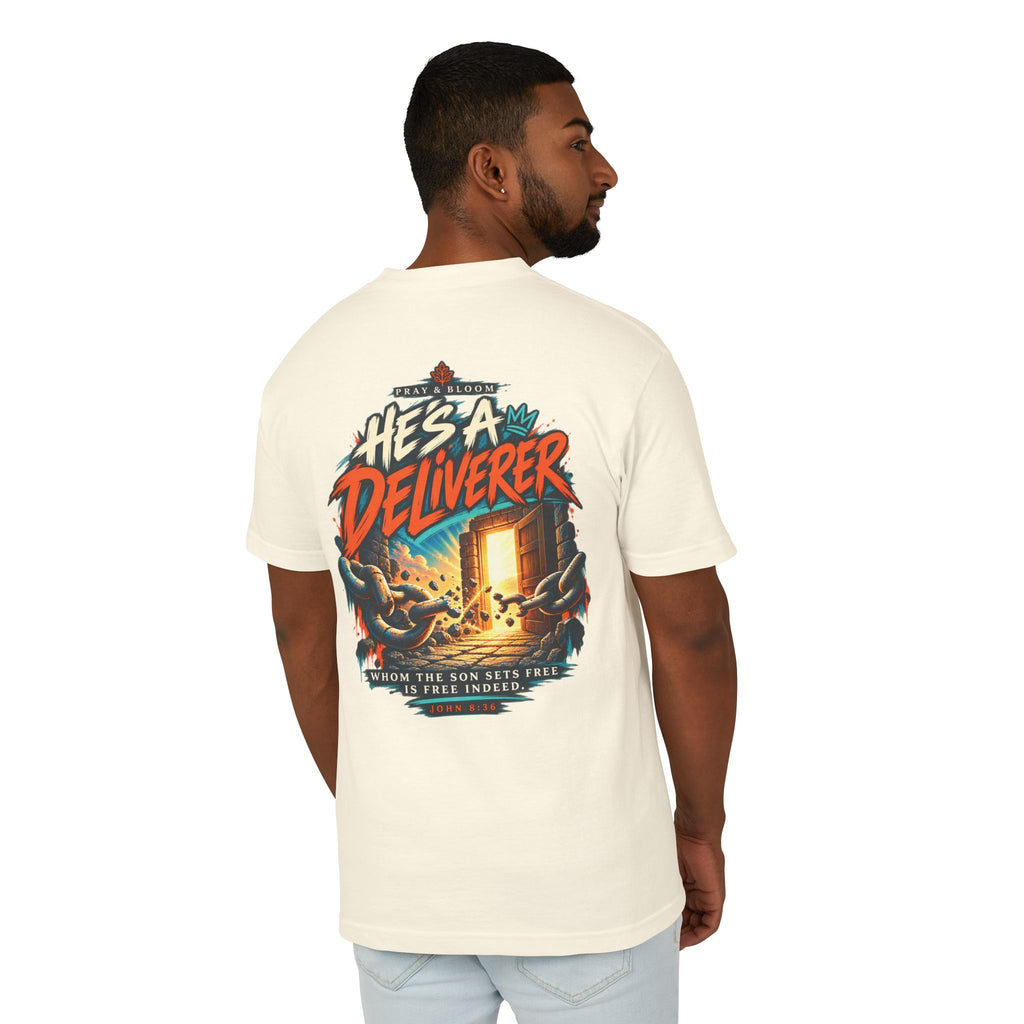 He’s a Deliverer Christian T-Shirt | John 8:36 Broken Chains Faith Tee | Pray & Bloom