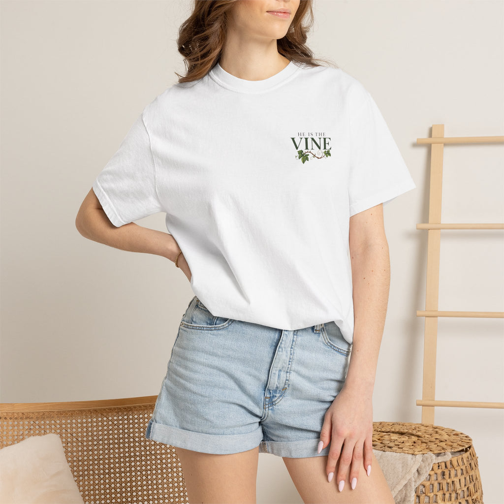 He Is the Vine Christian T-Shirt| John 15:5 Faith Based Tee| Pray & Bloom