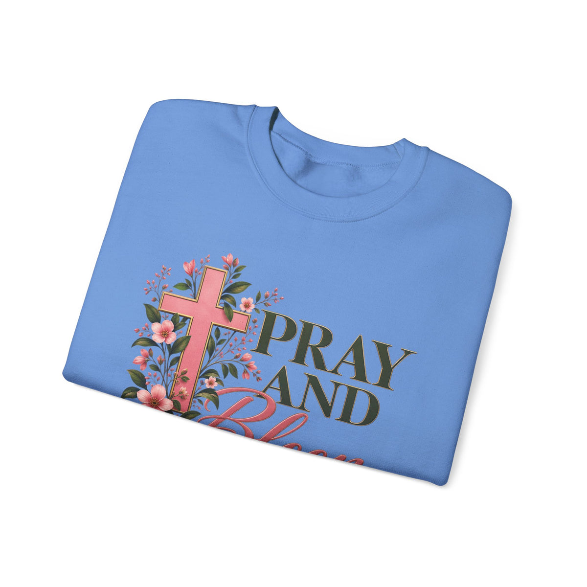 Pray & Bloom Christian Sweatshirt | Floral Cross Faith Crewneck | Growing Faith, Blooming Purpose