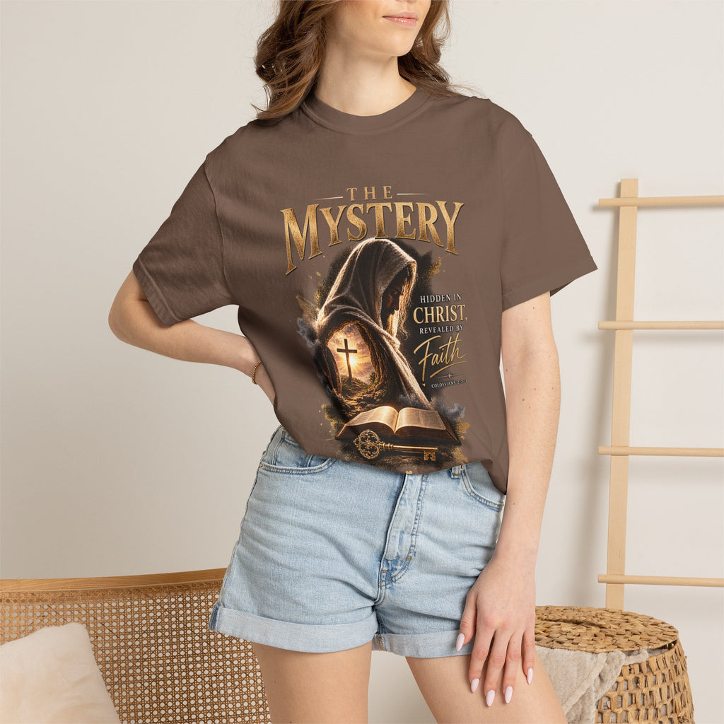 The Mystery - Hidden in Christ Revealed by Faith | Colossians 2:2-3 Christian T- Shirt | Pray & Bloom