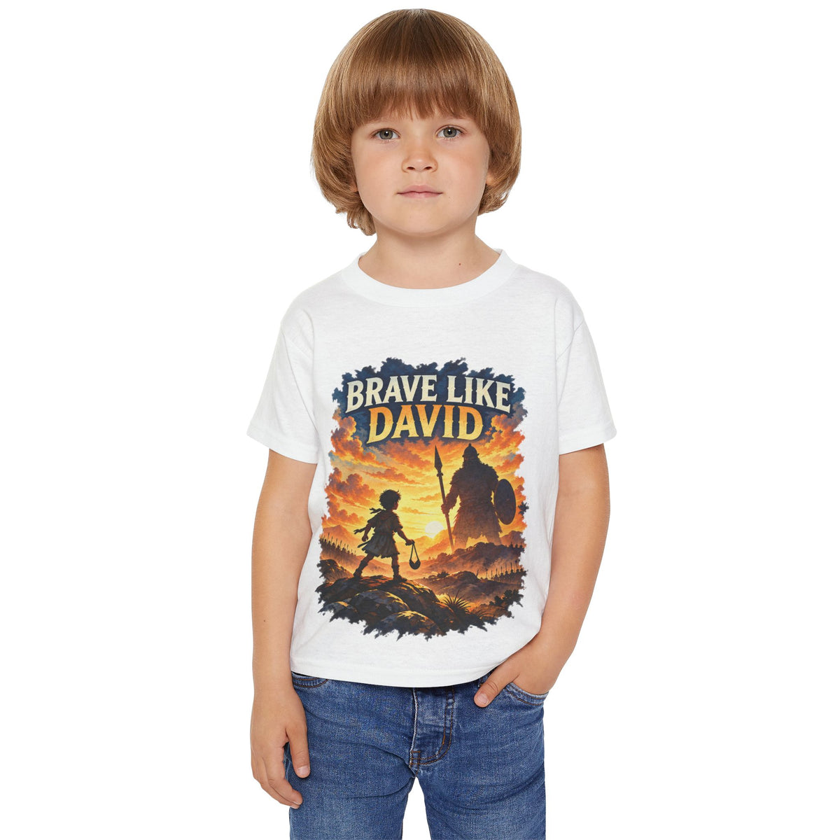 Brave Like David Kids Christian T-Shirt | David & Goliath Faith Tee | Pray & Bloom
