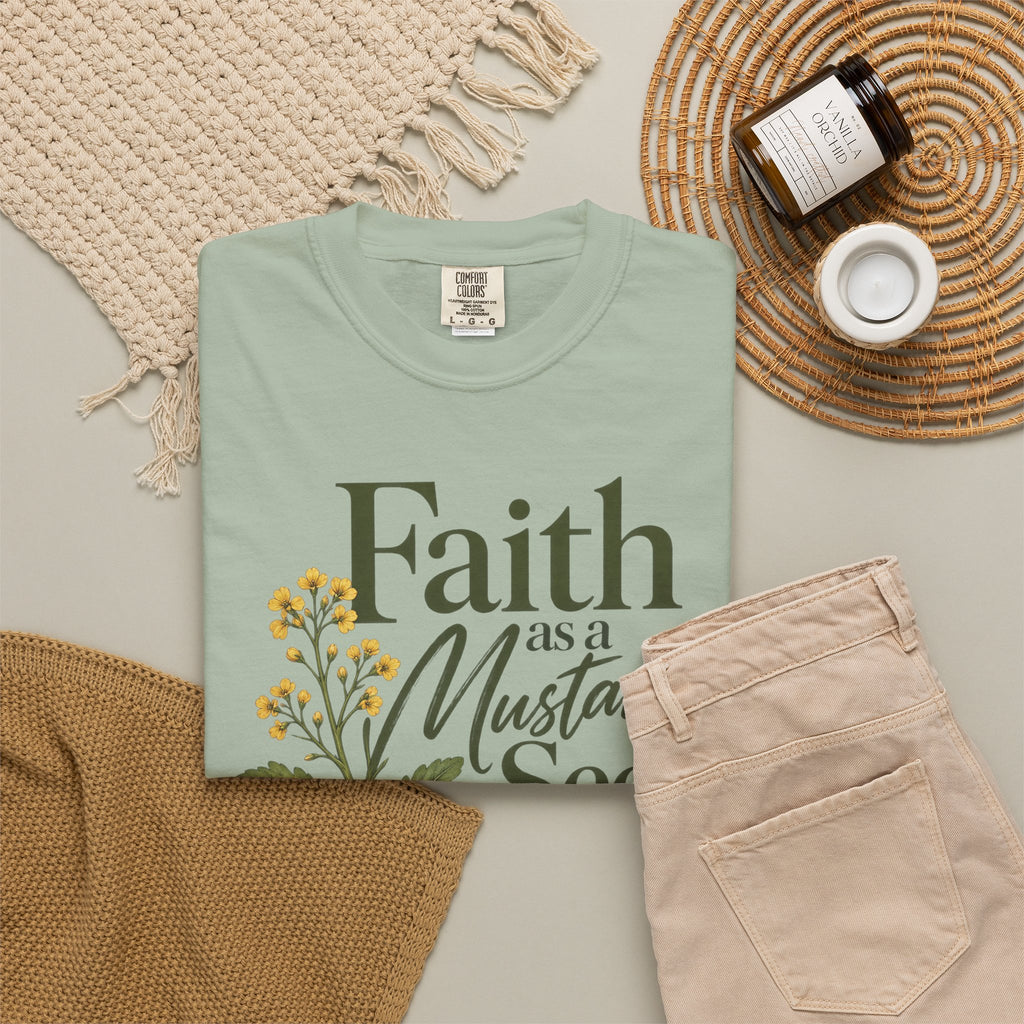 Faith as a Mustard Seed Christian T-Shirt | Matthew 17:20 | Pray & Bloom