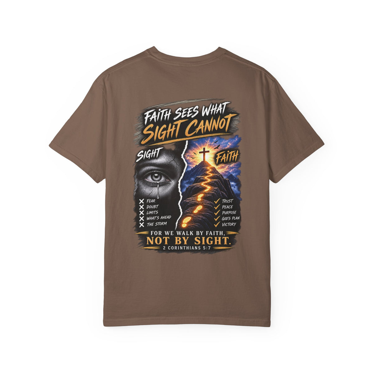 Walk by Faith Not by Sight Christian T-Shirt | 2 Corinthians 5:7 | Pray & Bloom