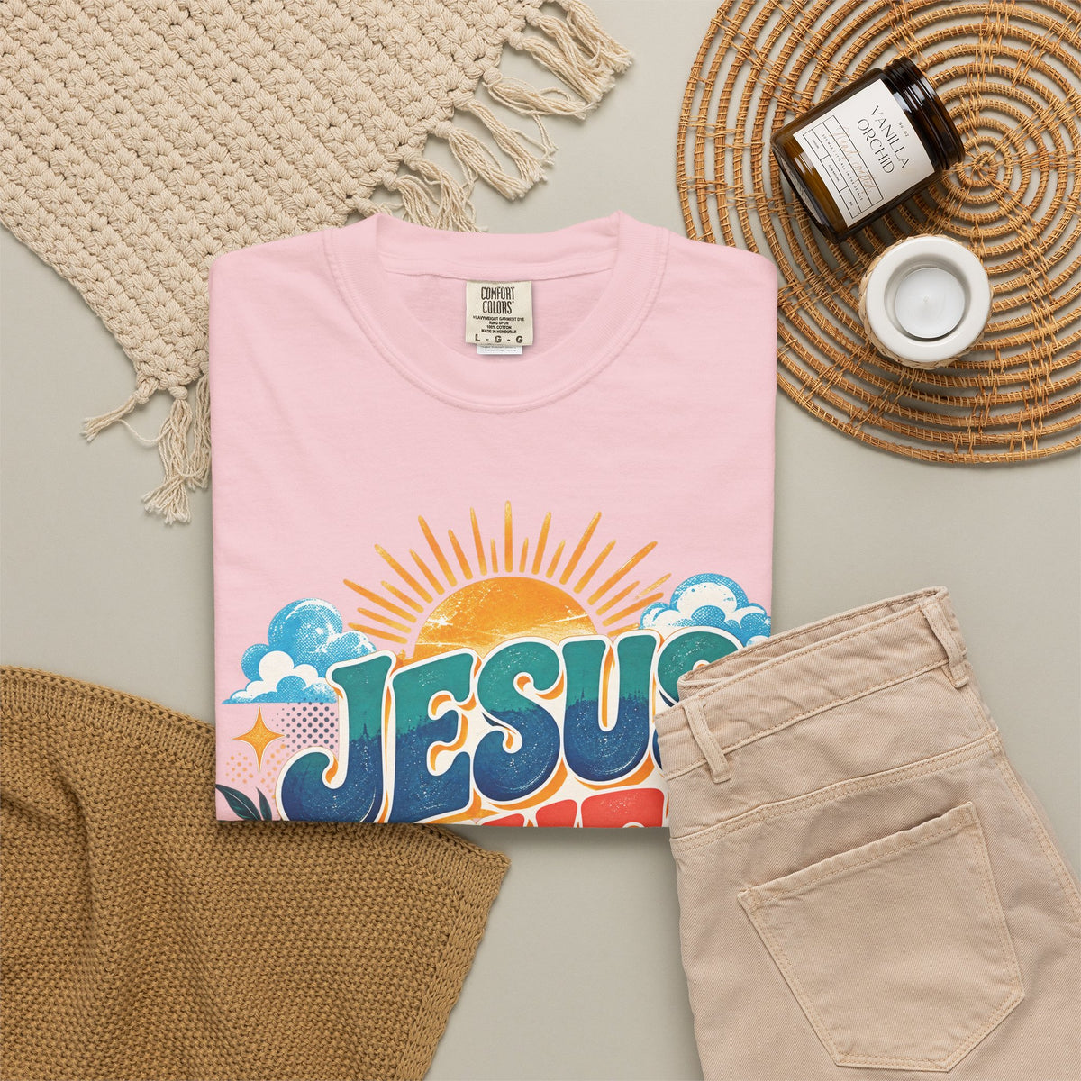 Jesus Saves Christian T-Shirt | Colorful Retro Faith Tee | Pray & Bloom