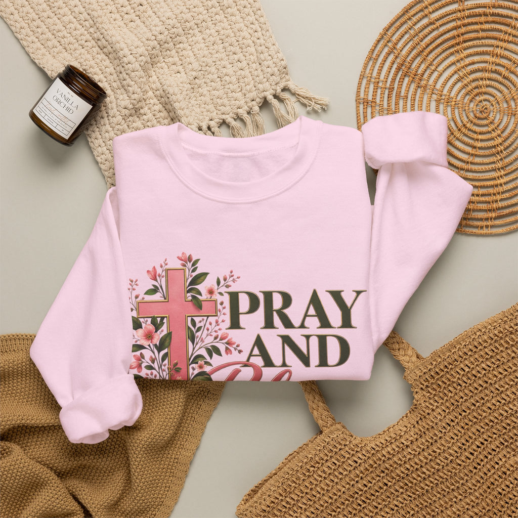 Pray & Bloom Christian Sweatshirt | Floral Cross Faith Crewneck | Growing Faith, Blooming Purpose