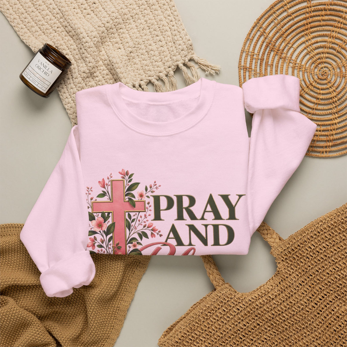 Pray & Bloom Christian Sweatshirt | Floral Cross Faith Crewneck | Growing Faith, Blooming Purpose