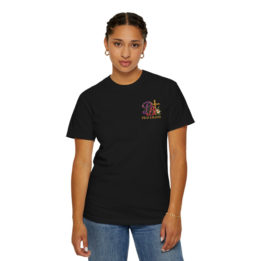 In His Hands Christian T-Shirt | Romans 8:28 Faith Tee | Every Thread Has a Purpose | Pray & Bloom