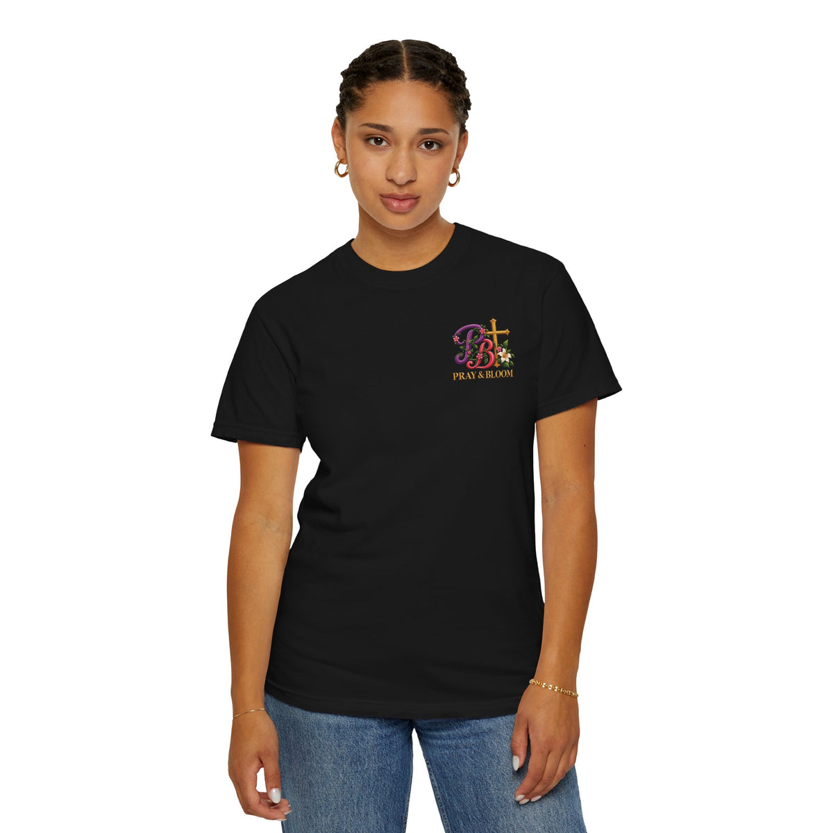 In His Hands Christian T-Shirt | Romans 8:28 Faith Tee | Every Thread Has a Purpose | Pray & Bloom