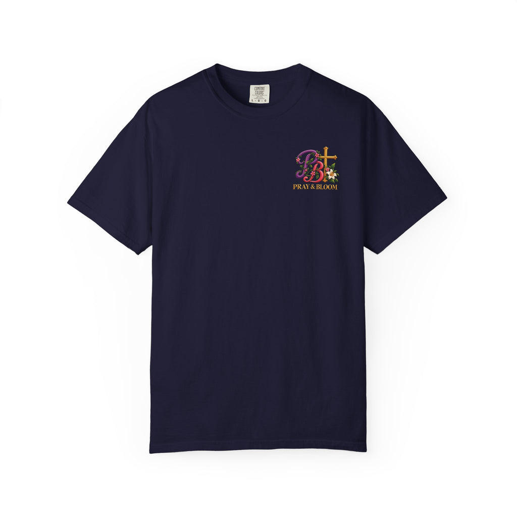 In His Hands Christian T-Shirt | Romans 8:28 Faith Tee | Every Thread Has a Purpose | Pray & Bloom