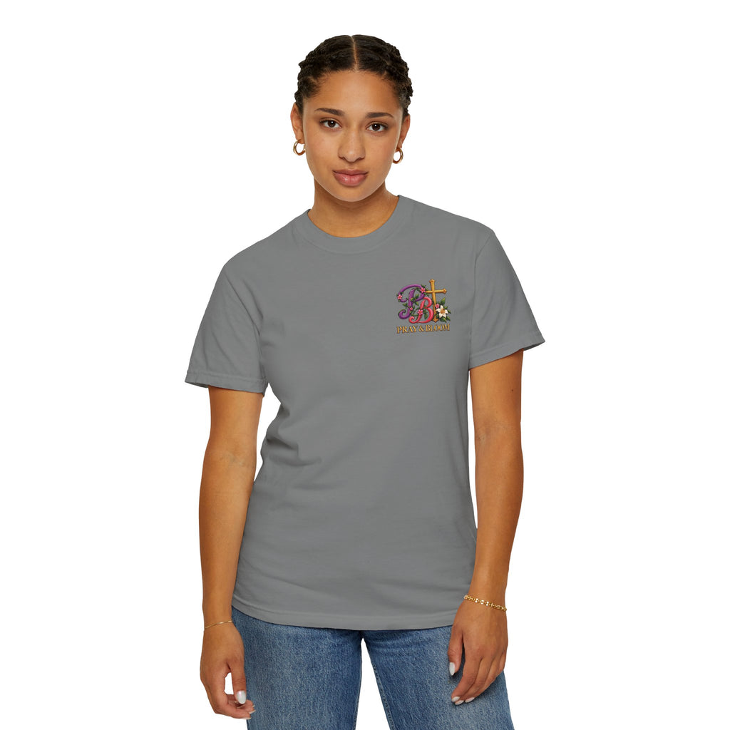 In His Hands Christian T-Shirt | Romans 8:28 Faith Tee | Every Thread Has a Purpose | Pray & Bloom