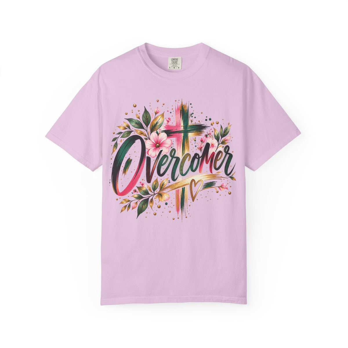 Overcomer Christian T-Shirt | Faith-Based Floral Cross Tee | Pray & Bloom