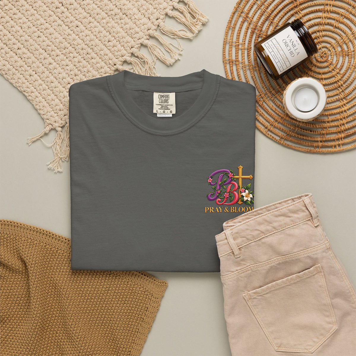 In His Hands Christian T-Shirt | Romans 8:28 Faith Tee | Every Thread Has a Purpose | Pray & Bloom