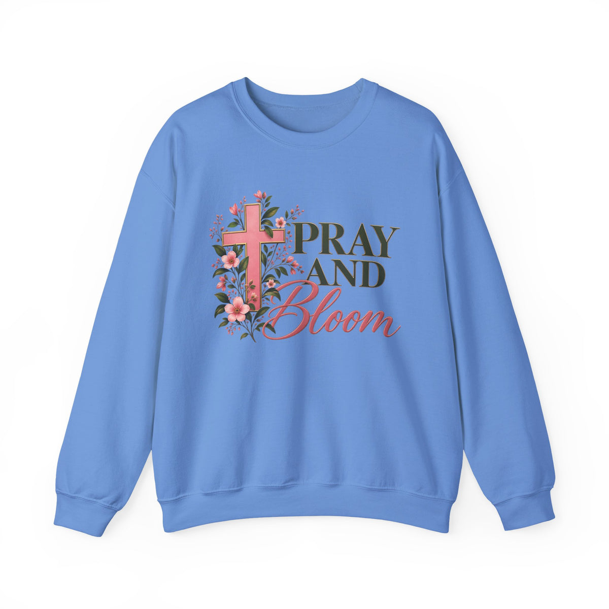 Pray & Bloom Christian Sweatshirt | Floral Cross Faith Crewneck | Growing Faith, Blooming Purpose